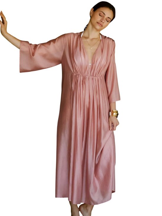 Anthropologie Dresses & Skirts - Anthropologie Deep-V Cinched-Waist Kaftan Maxi Rose Pink / One Size